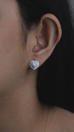 Load and play video in Gallery viewer, Heart Diamond Halo Stud Earrings, 14k Solid Gold, Natural Diamonds, Solitaire Statement Studs, Love Minimalistic Earrings, Certified Jewelry
