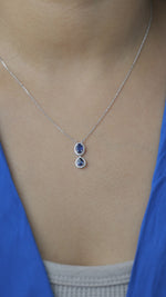 Load and play video in Gallery viewer, Oval Blue Sapphire Halo Necklace
