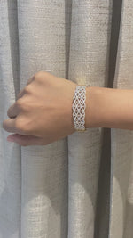 Load and play video in Gallery viewer, Broad Diamond Bangle Bracelet, 14k Solid Gold, Natural Diamonds, Wide Statement Jewelry, Cocktail Lattice Bracelet
