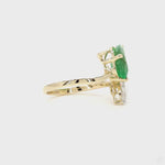 Load and play video in Gallery viewer, Pear Emerald &amp; Diamond Bypass Ring: 14k Solid Gold Certified Jewelry
