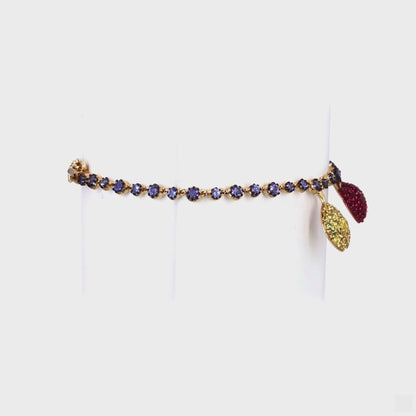 Fruit Charm Chain Tennis Bracelet: 14K Solid Gold Gemstone Jewellery, Certified Jewelry