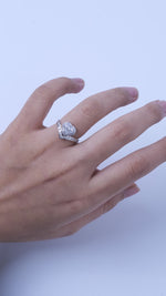 Load and play video in Gallery viewer, Heart Diamond Halo Ring: 14k Gold Chevron Band Engagement Jewelry
