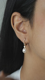 Load and play video in Gallery viewer, Pear Drop Diamond Earrings, 14k Solid Gold, Natural Diamonds, Teardrop Halo Huggie Dangle, Bridal Statement Jewelry, Certified Jewelry
