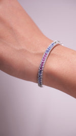 Load and play video in Gallery viewer, Rainbow Natural Diamond Tennis Bracelet: 14k Solid Gold Natural Sapphire Gemstone Jewelry, Certified Jewelry
