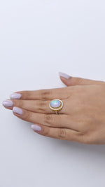 Load and play video in Gallery viewer, Natural Oval Opal Diamond Halo Ring, 14k Solid Gold, Natural Diamonds, Gemstone Jewellery, Cocktail Statement Ring, Certified Jewellery
