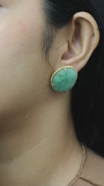 Load and play video in Gallery viewer, Oval Natural Emerald &amp; Natural Diamond Halo Earrings: 14k Solid Gold Gemstone Stud Earrings, HRD Certified, Ready To Ship
