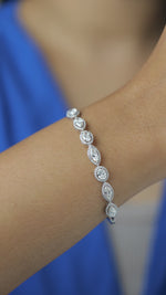 Load and play video in Gallery viewer, Solitaire Tennis Cuff Diamond Bracelet, 14k Solid Gold, Natural Diamonds, Statement Wedding Bracelet, Stacking Bracelet, Certified Jewelry
