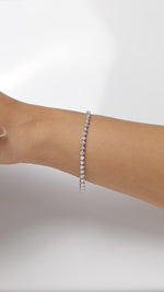 Load and play video in Gallery viewer, Linear Natural Diamond Tennis Bracelet: 14k Solid Gold Prong Stacking Wedding Jewellery, Certified Jewelry

