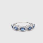 Load and play video in Gallery viewer, Oval Sapphire Halo Diamond Eternity Band Ring
