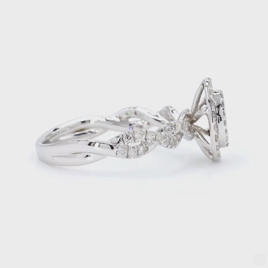 Oval Cluster Diamond Ring, 14k Solid Gold, Natural Diamonds, Halo Engagement Ring, Twisted Band Wedding Jewelry