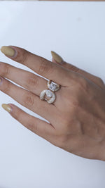 Load and play video in Gallery viewer, 14k Solid Gold Dual Natural Diamond Ring: Princess &amp; Pear Halo Pavé Cocktail Ring, Certified Jewelry
