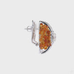 Load and play video in Gallery viewer, Oval Cluster Orange Sapphire Halo Huggie Earrings
