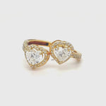 Load and play video in Gallery viewer, Heart Diamond Bypass Ring, 14k Solid Gold, Natural Diamonds, Twin Halo Set Proposal Ring, Statement Bridal Ring, Certified Jewelry
