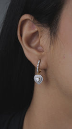 Load and play video in Gallery viewer, 14k Solid Gold Heart Diamond Drop Earrings: Double Halo Dangle Jewelry
