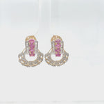 Load and play video in Gallery viewer, Pink Sapphire Diamond Studs Earrings, 14k Solid Gold, Natural Diamonds, Gemstone Statement Studs, Semi Circle Hoops, Certified Jewelry
