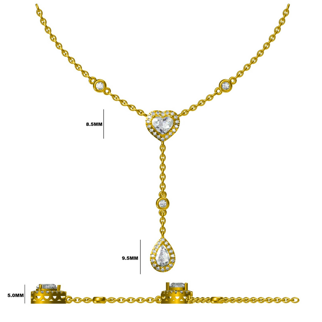 Heart Pear Diamond Drop Lariat Necklace